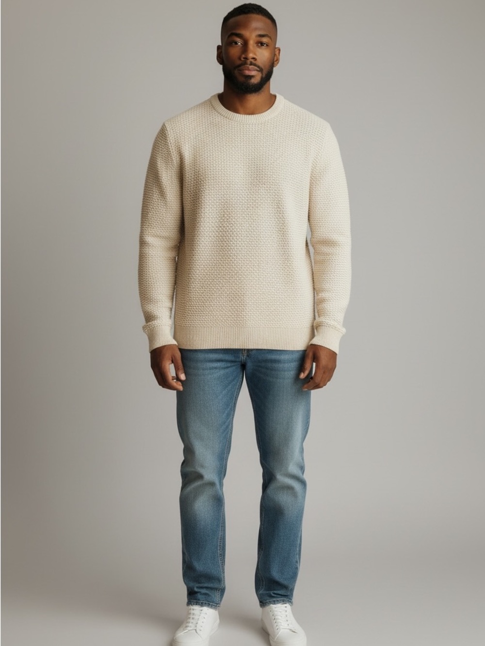 J.Crew Men's Cotton Sweater in Checker Stitch (Style AR510) Large